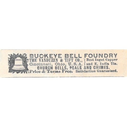 Buckeye Bell Foundry Vanduzen & Tift Co Church Bells Cincinnati 1894 Ad AK6-S7
