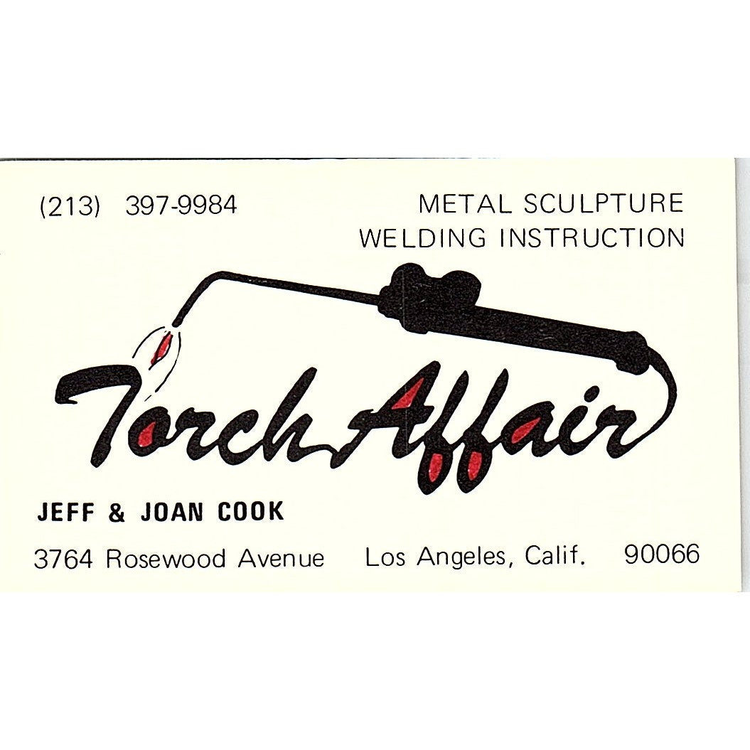 Jeff & Joan Cook Torch Affair Welding Los Angeles Vintage Business Card SC9-B12