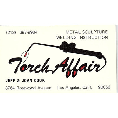 Jeff & Joan Cook Torch Affair Welding Los Angeles Vintage Business Card SC9-B12