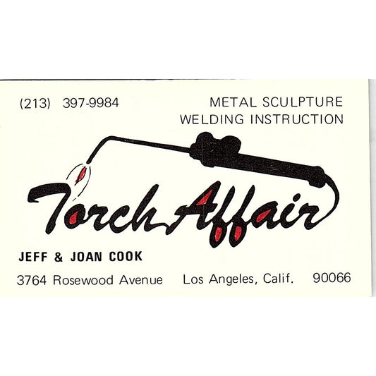 Jeff & Joan Cook Torch Affair Welding Los Angeles Vintage Business Card SC9-B12