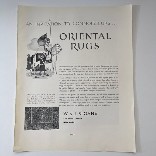 W&J Sloane Oriental Rugs Fifth Avenue NY 1935 Ad V1-5