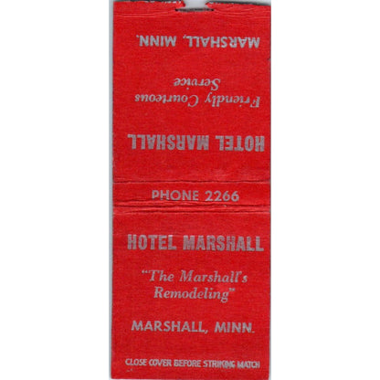 Hotel Marshall Minnesota Vintage Matchbook Cover SD4-Y3
