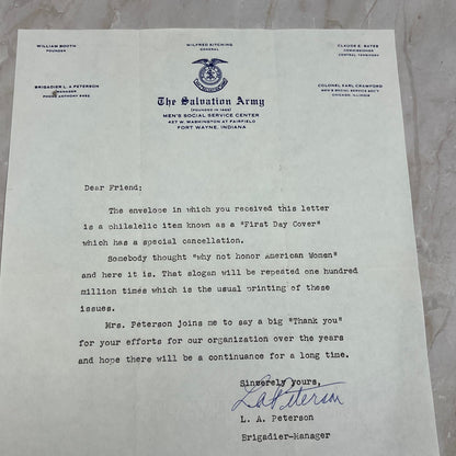 1960 Salvation Army American Woman Stamp First Day Cover With Letter AE4