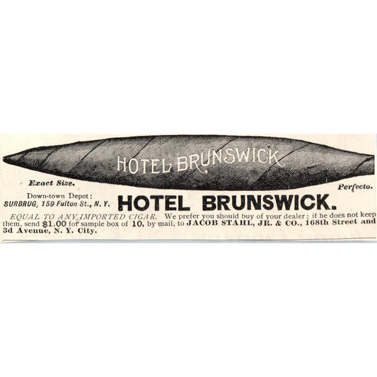 Hotel Brunswick Perfecto Jacob Stahl Jr NY 1893 Judge Magazine Ad AB9-J