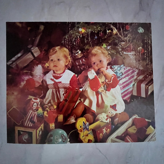 1973 Retro Kitsch Toddlers Opening Christmas Presents 8x10" Art Print V23