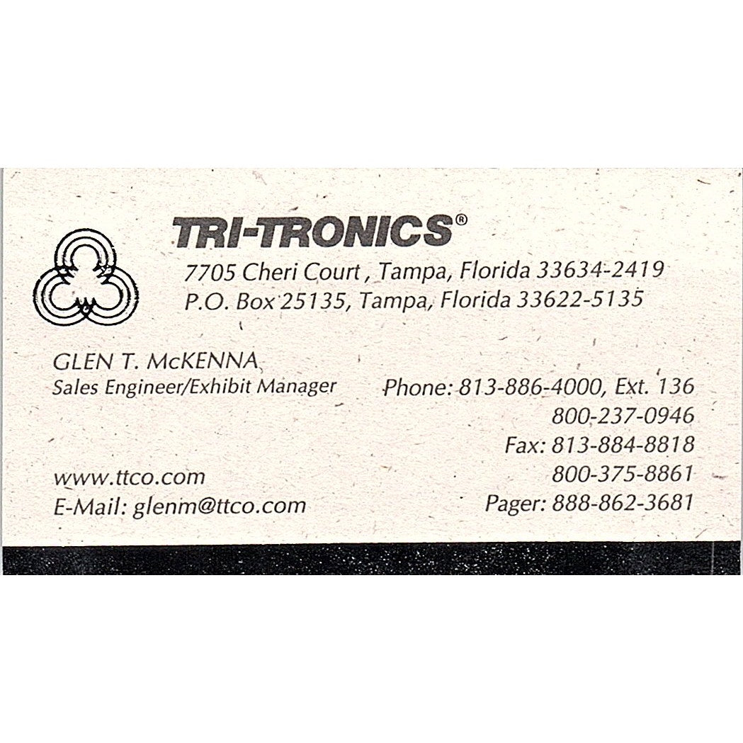 Tri-Tronics Glen T McKenna Tampa FL Vintage Business Card SC9-B11