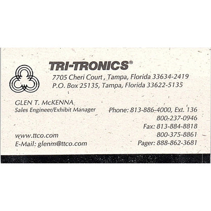 Tri-Tronics Glen T McKenna Tampa FL Vintage Business Card SC9-B11