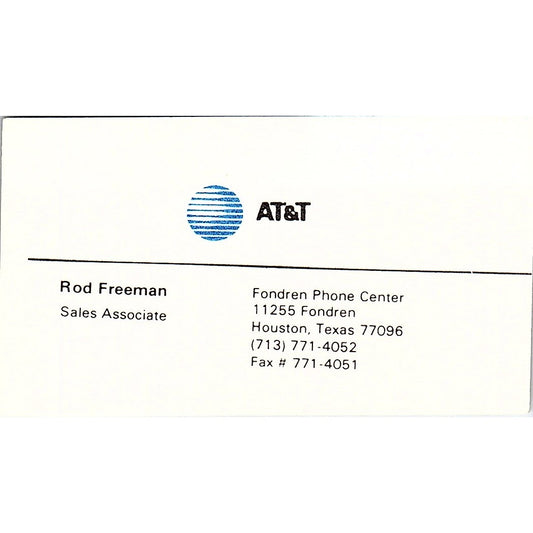 Rod Freeman Sales Associate AT&T Houston Vintage Business Card SD9-B7