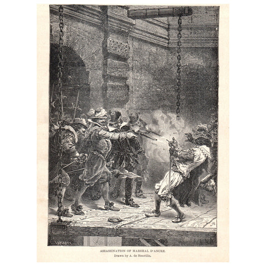 Assassination of Marshal D'Ancre 1911 Engraving Print AF5-11