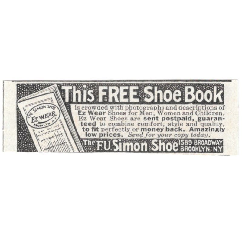 Free Shoe Book F.U. Simon Shoe Brooklyn NY 1918 Magazine Ad AF1-SS3