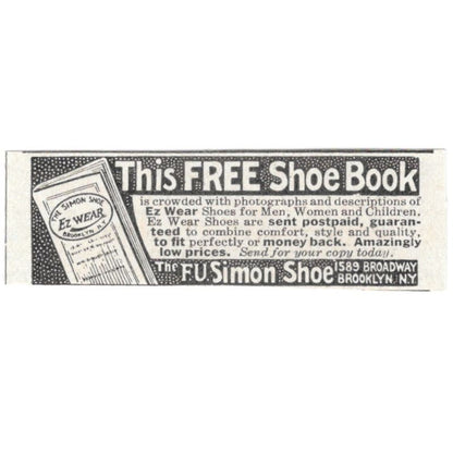 Free Shoe Book F.U. Simon Shoe Brooklyn NY 1918 Magazine Ad AF1-SS3