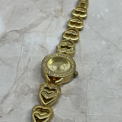 Vintage Ladies Watch Gold Tone Hearts Rhinestones Quartz Japan Movement SB3