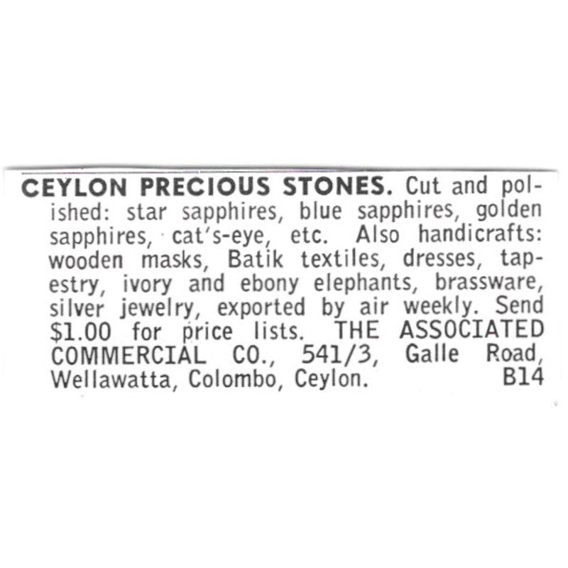 The Associated Commercial Co Ceylon Stones Colombo Ceylon 1972 Ad AF8-S11