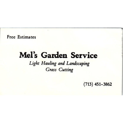 Mel's Garden Service Light Hauling & Landscaping Houston Business Card SSB4-B13