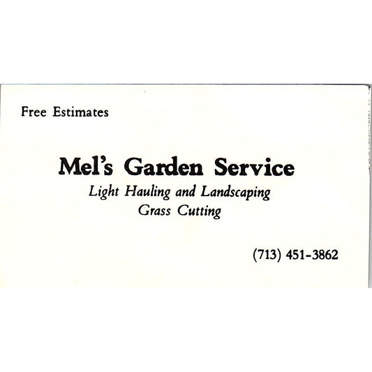 Mel's Garden Service Light Hauling & Landscaping Houston Business Card SSB4-B13