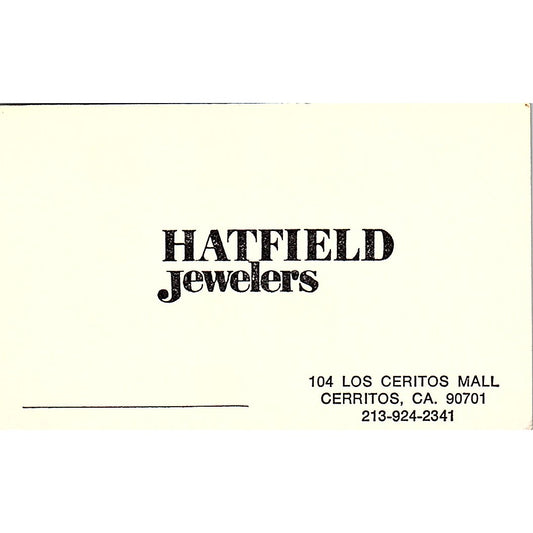 Hatfield Jewelers Cerritos CA Vintage Business Card SB4-B1