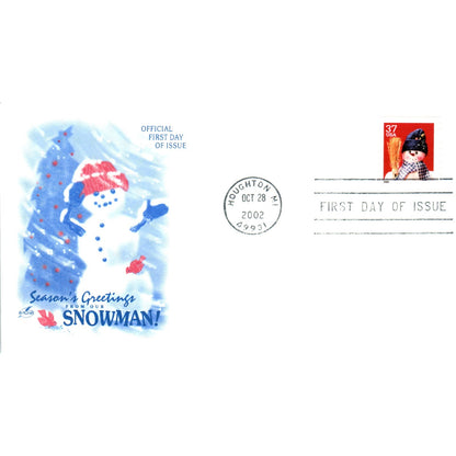 2002 ArtCraft Snowman Houghton Cap and Broom Stamp First Day Postal Cover TI5PC1