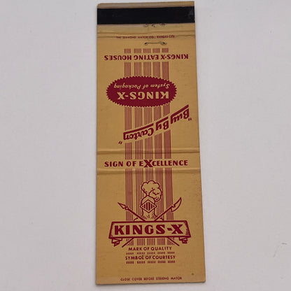 Kings-X Eating Houses System of Packaging Vintage Matchbook Cover TB6-MB2-3