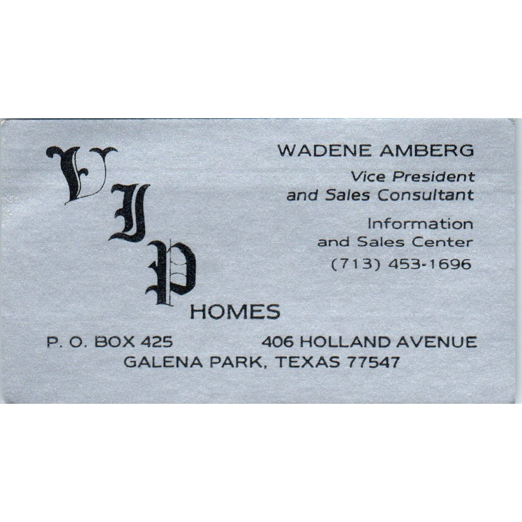 Wadene Amberg Homes Galena Park TX Vintage Business Card SD8-B2