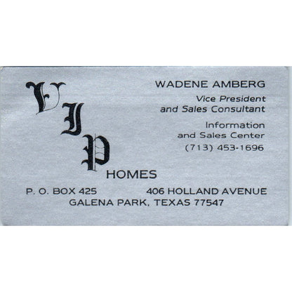 Wadene Amberg Homes Galena Park TX Vintage Business Card SD8-B2