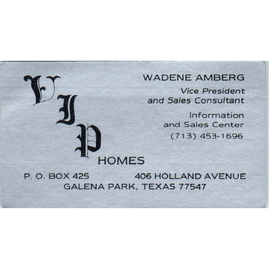 Wadene Amberg Homes Galena Park TX Vintage Business Card SD8-B2