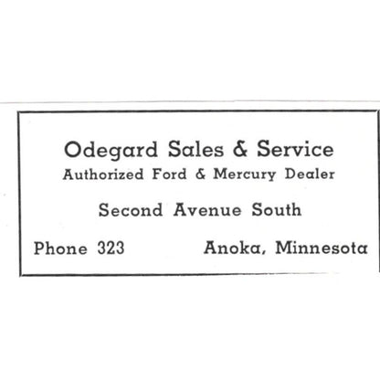 Odegard Sales & Service Ford & Mercury Dealer Anoka MN 1940 Magazine Ad AF1-SS5