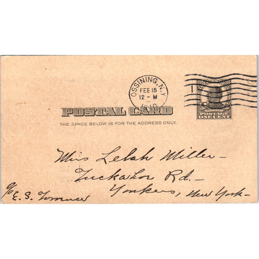 1910 Postal Mailing Card Lelah J. Miller Yonkers NY PD1