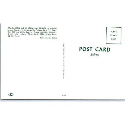 Teagarden Centennial Bridge Columbiana County #5 Covered Bridge Postcard PB11