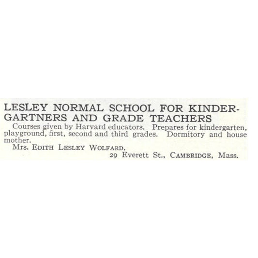 Lesley Normal School Edith Lesley Wolfard Cambridge MA c1918 Ad AE5-SA10