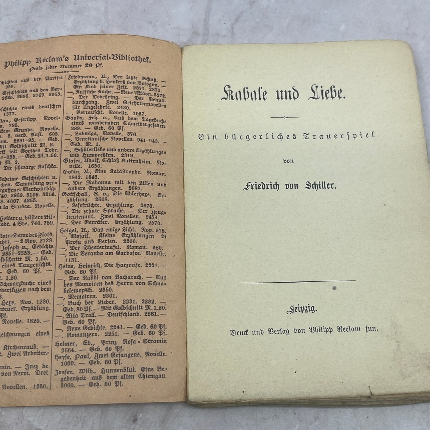 c1900 Universal Bibliothek - Love & Intrigue F. Von Schiller German Book TJ6-OB