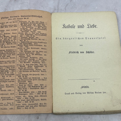 c1900 Universal Bibliothek - Love & Intrigue F. Von Schiller German Book TJ6-OB