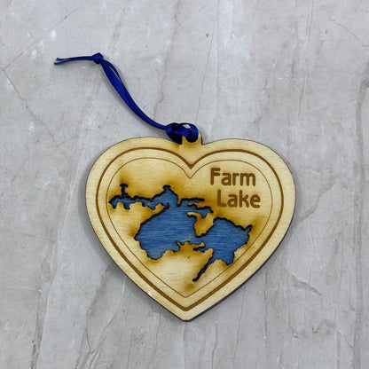 Farm Lake, Ely MN Handmade Carved Wood Christmas Tree Ornament Ti5