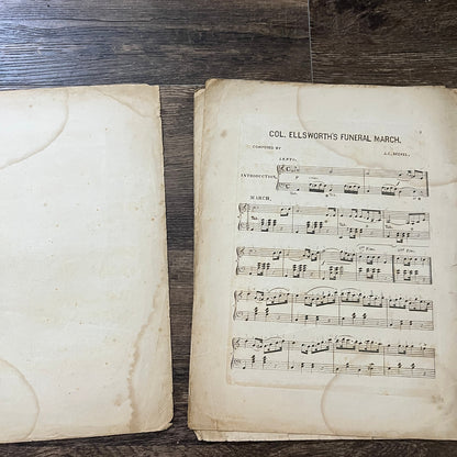1861 Civil War - Ellsworth's Funeral March J.C. Becke Original Sheet Music V33-4