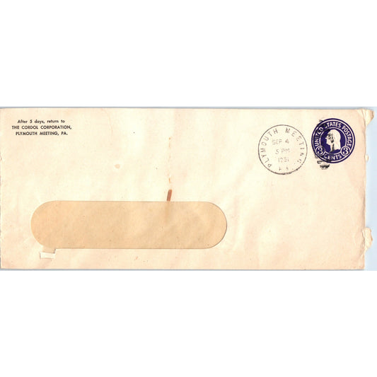 1951 The Cordol Corporation Plymouth Meeting PA Postal Cover Envelope TH9-L2
