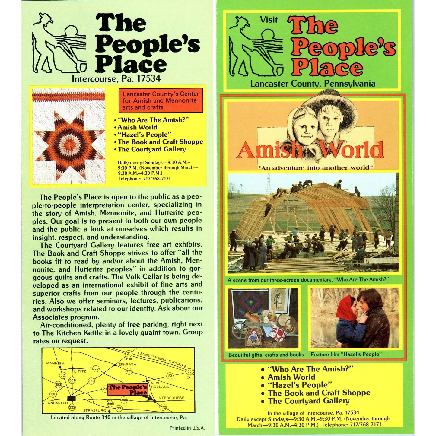 1970s Amish World The People's Place Lancaster County PA Map & Brochure TF4-BB