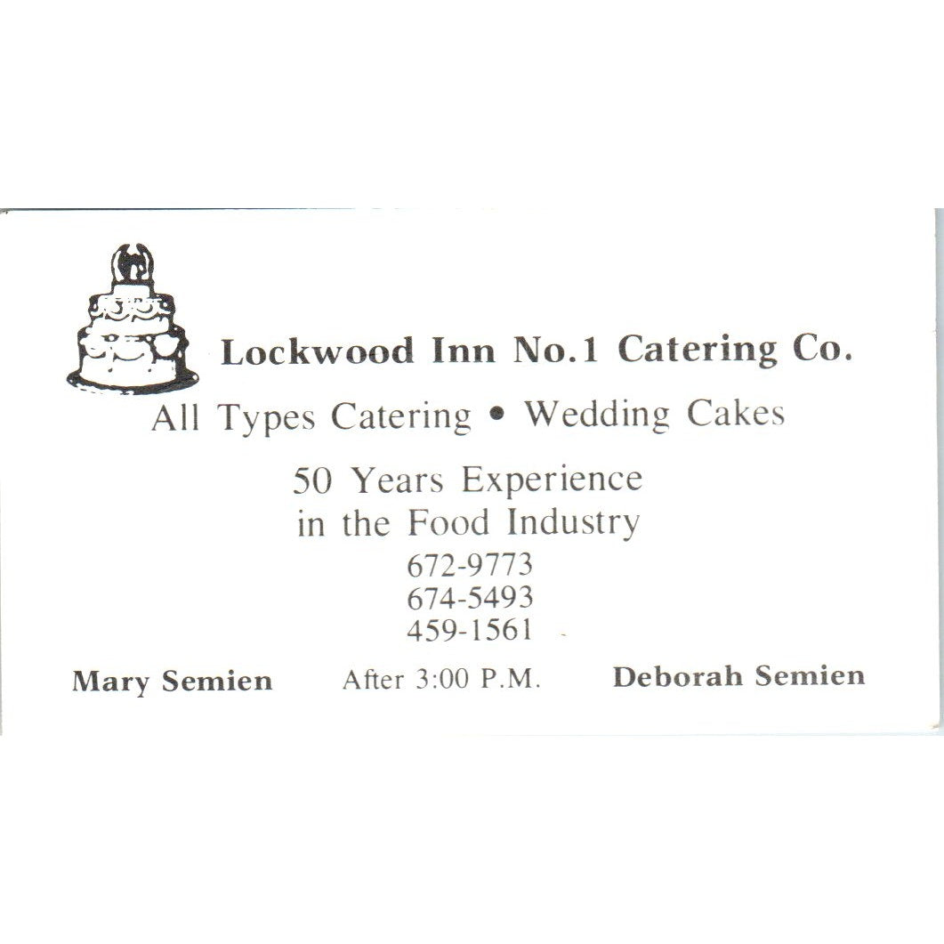 Lockwood Inn No. 1 Catering Co Mary Deborah Semien Houston Business Card SD8-B9
