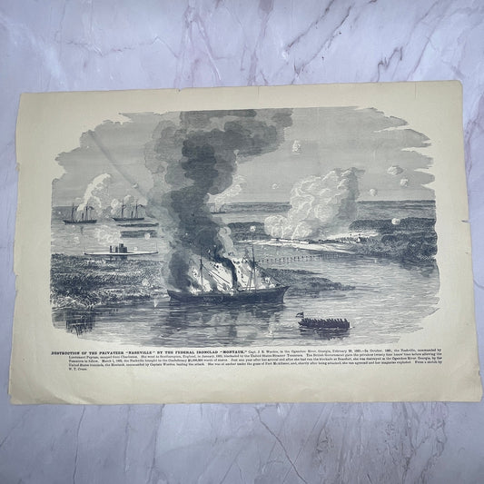 Destruction of Privateer Nashville, Contrabands Federal Camp VA Engraving V14-5