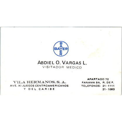 Abdiel O. Vargas L. Vila Hermanos S.A. Panama Vintage Business Card SD8-B16