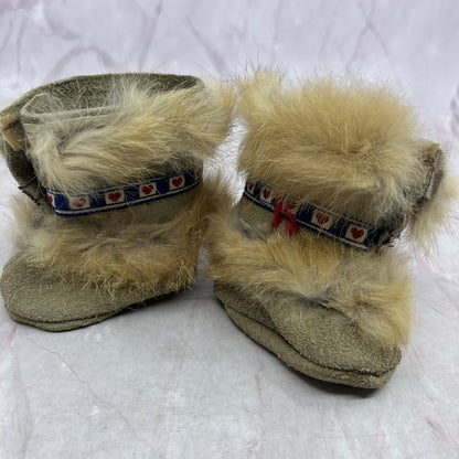 Vtg Handmade Soft Leather Suede & Rabbit Fur Kirsten American Girl Doll Boots