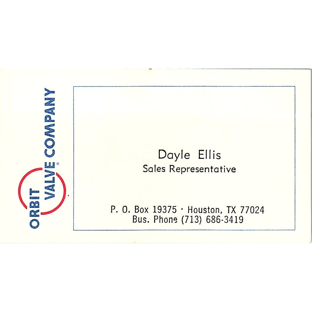 Dayle Ellis Orbit Valve Co Houston Vintage Business Card SE5-B1