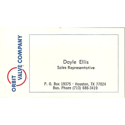 Dayle Ellis Orbit Valve Co Houston Vintage Business Card SE5-B1