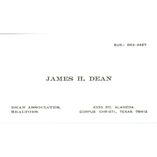 James H. Dean Realtor Corpus Christi Texas Vintage Business Card SD8-B1