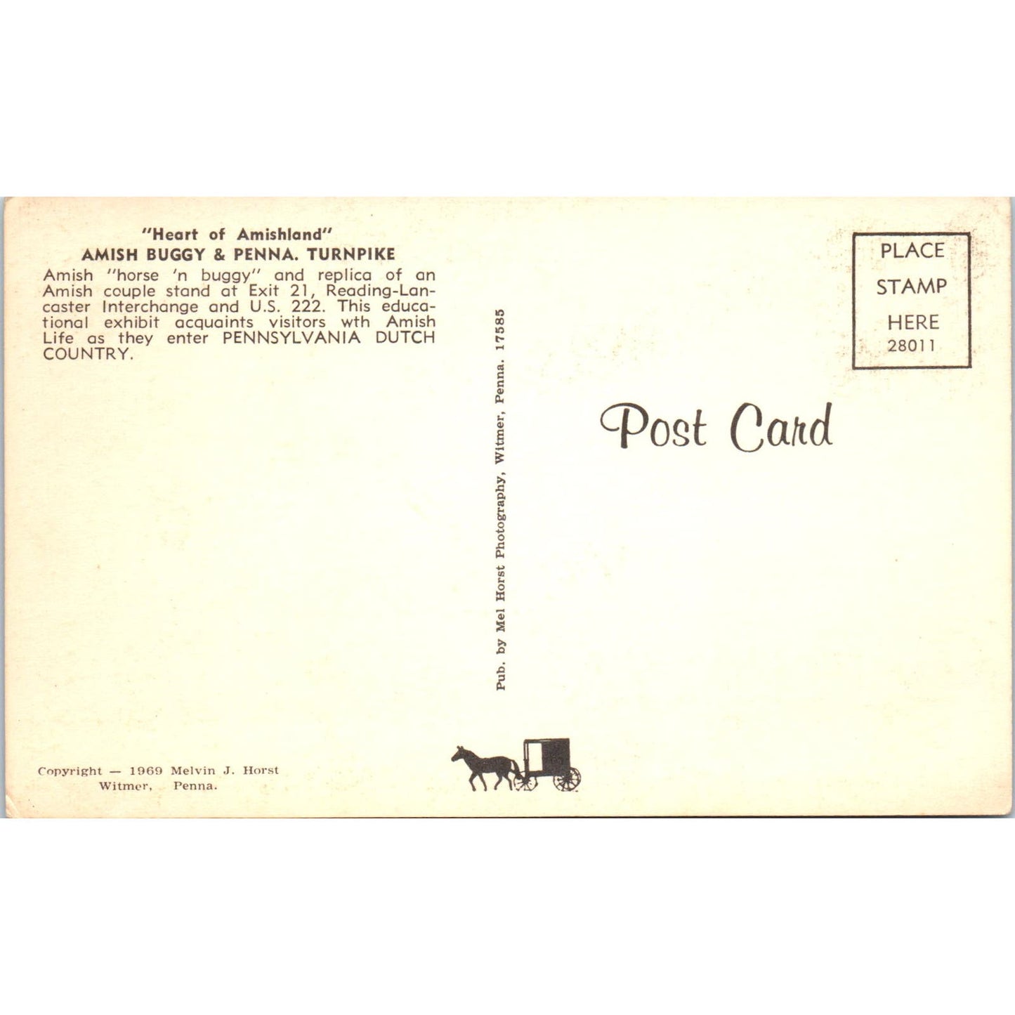 Amish Buggy and PA Turnpike Lancaster Pennsylvania Dutch Country Postcard PD8