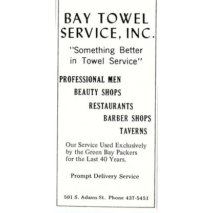 Bay Towel Service Inc 501 S. Adams St Green Bay WI 2.5x5" 1981 Ad AF6-17