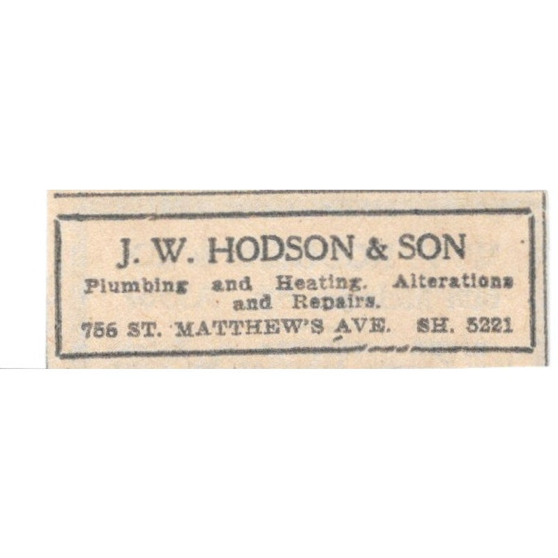 J.W. Hodson & Son Plumbing 756 St. Matthew's Ave Winnipeg 1920 Ad AG2-S4