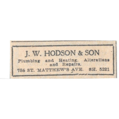 J.W. Hodson & Son Plumbing 756 St. Matthew's Ave Winnipeg 1920 Ad AG2-S4