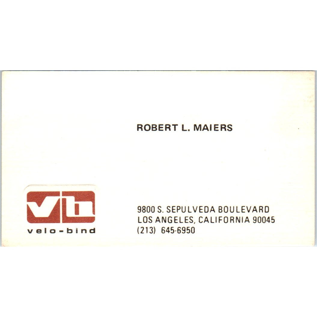 Robert L. Maiers Velo-Bind Inc Los Angeles CA Vintage Business Card SE3-B4