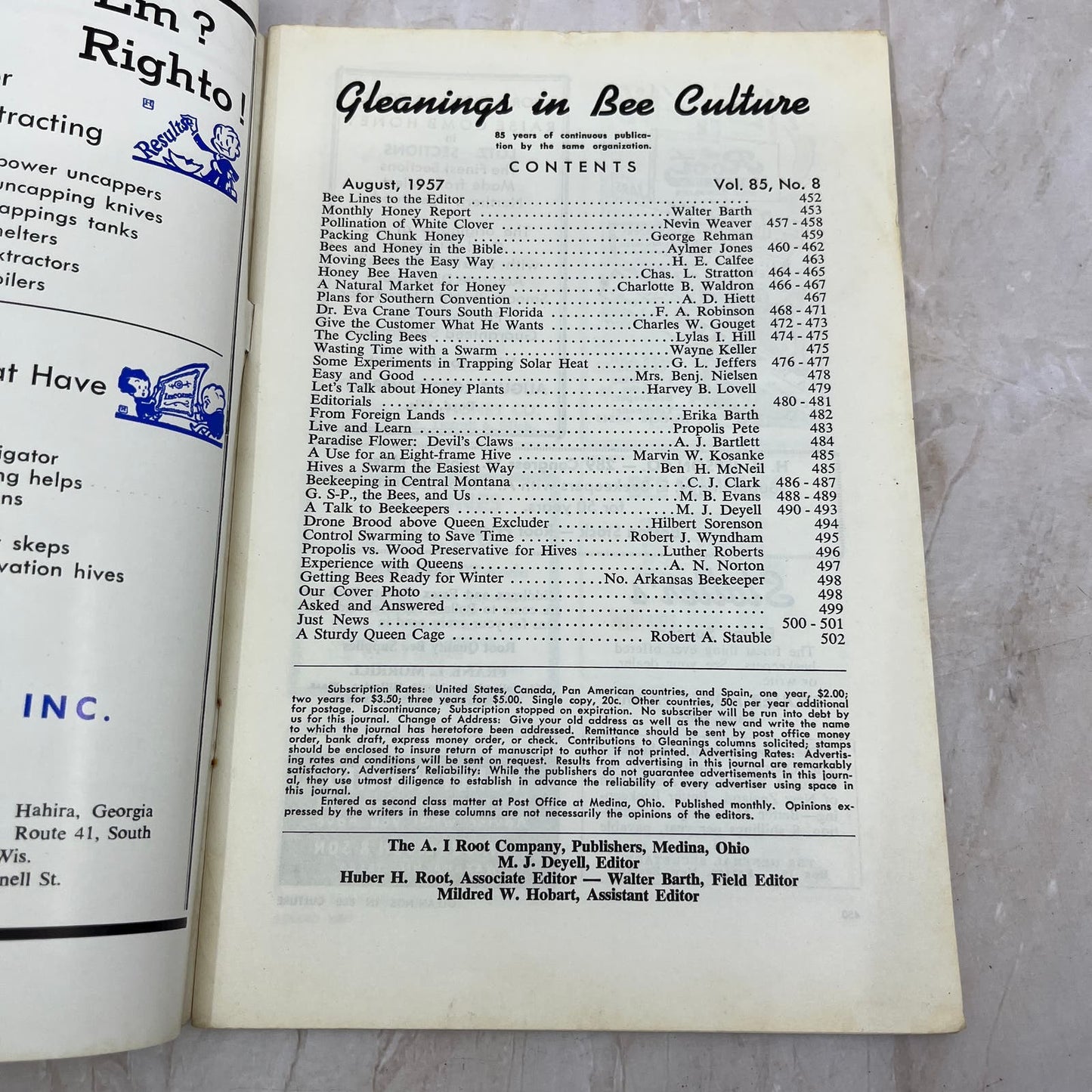 1957 August Gleanings in Bee Culture Magazine Bees Beekeeping Honey TD7