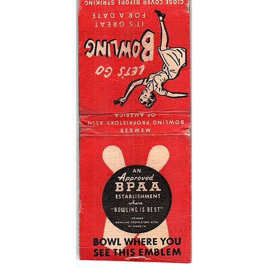 Bowling BPAA Establishment Vintage Matchbook Cover SF3-Y4