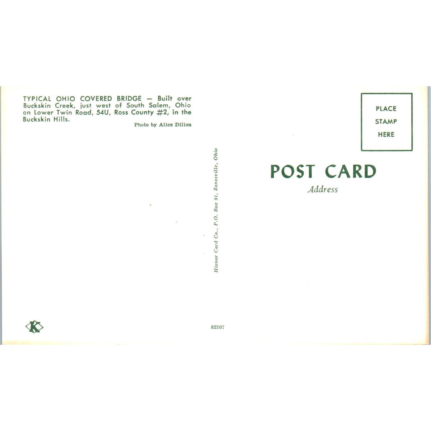 Ross County 2 Buckskin Creek South Salem OH Vintage Covered Bridge Postcard PC11